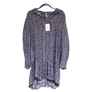 FREE PEOPLE Slubby Crinkle Button Down Shirt Dress Size Medium